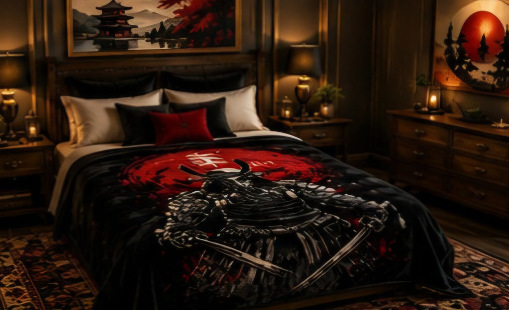 Crimson Samurai Warrior Japanese Luxury Plush Blanket