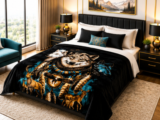 Mystic Wolf & Wildlife Luxury Plush Blanket