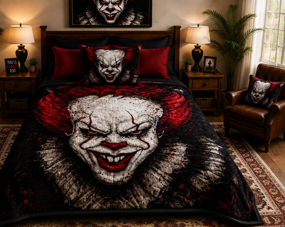 Dark Red & Black Horror Clown Luxury Plush Blanket – Gothic Scary Character Bedding