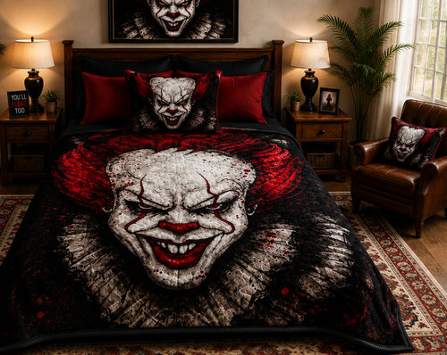 Dark Red & Black Horror Clown Luxury Plush Blanket – Gothic Scary Character Bedding