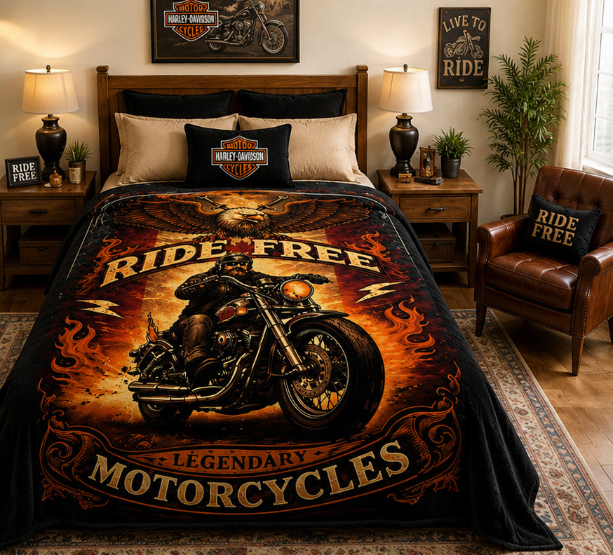 Ride Free Canadian Eagle Motorcycle Luxury Plush Blanket