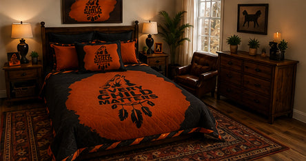 Every Child Matters Orange & Black Indigenous-Inspired Plush Blanket – Meaningful Wolf & Dreamcatcher Design