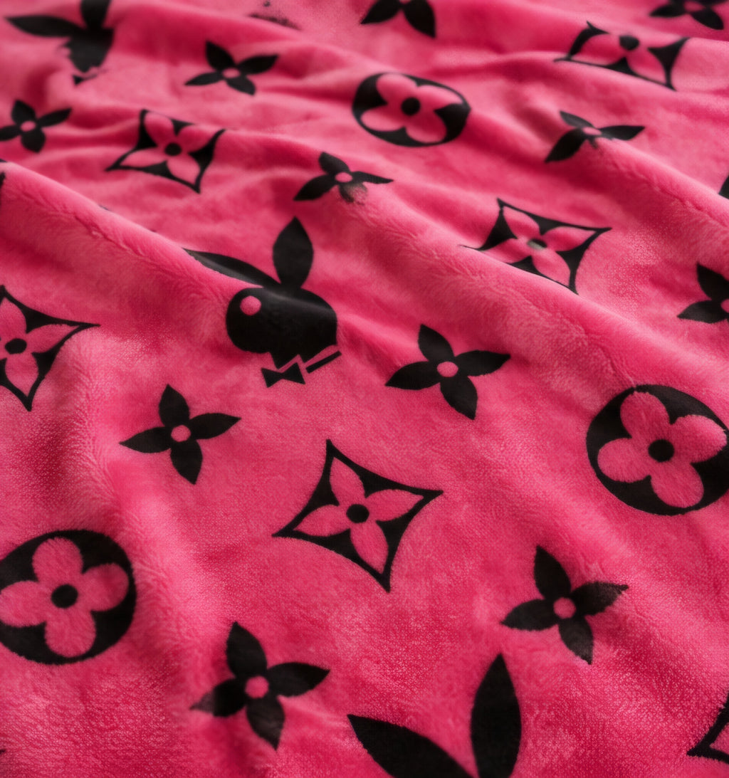 Pink & Black Bunny Monogram Luxury Plush Blanket