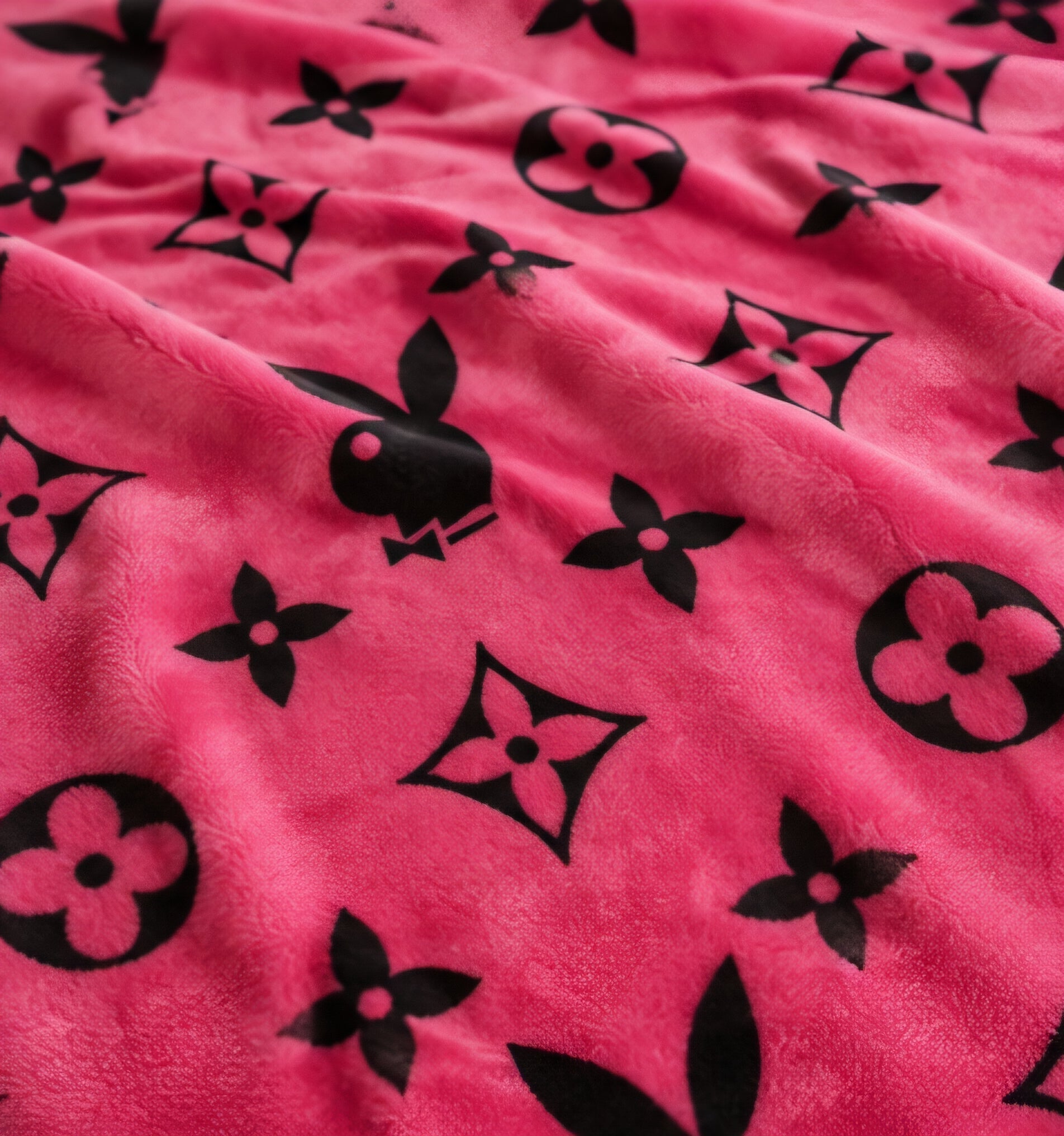 Pink & Black Bunny Monogram Luxury Plush Blanket