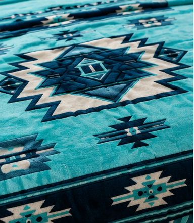 Turquoise Southwestern Geometric Luxury Plush Blanket