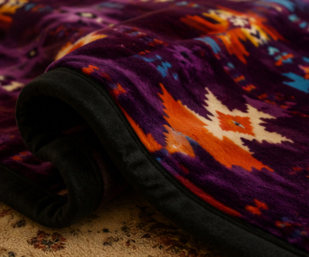 Purple Southwestern Geometric Luxury Plush Blanket – Colorful Tribal-Inspired Design