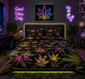 Neon Cannabis Leaf Comforter Set – Colorful Black Psychedelic Bedding