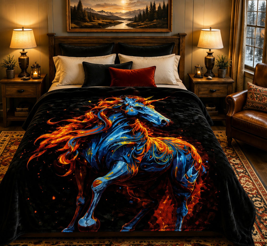 Midnight Fire Horse Luxury Plush Blanket