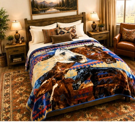 Majestic Horses Southwestern Luxury Plush Blanket