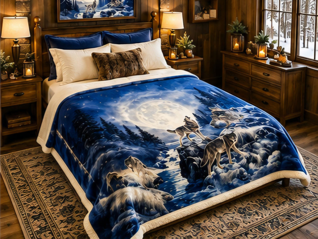 Moonlit Wolves Winter Wilderness Luxury Plush Blanket