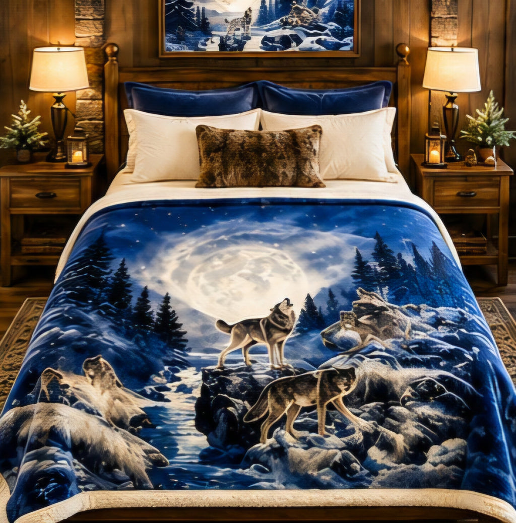 Moonlit Wolves Winter Wilderness Luxury Plush Blanket