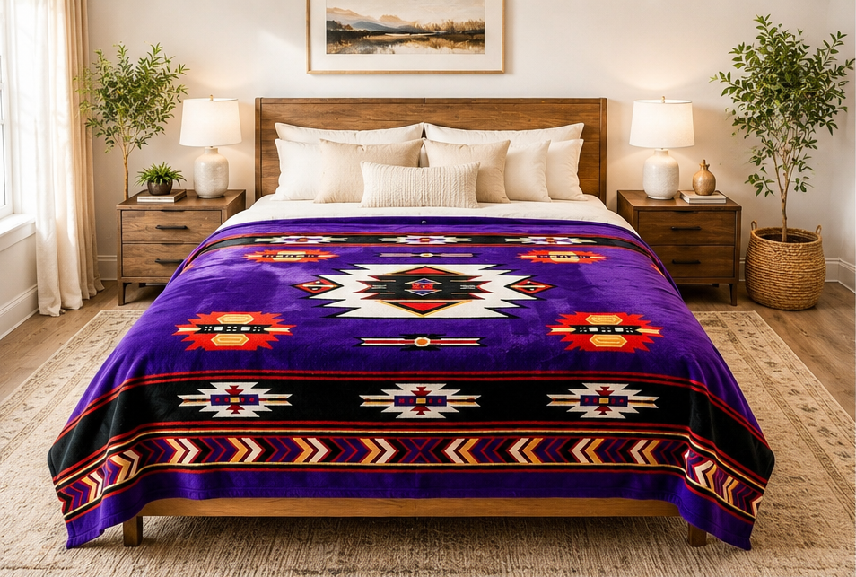 Purple Southwestern Geometric Luxury Plush Blanket