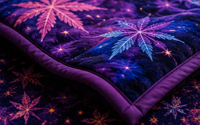 Purple Cosmic Fantasy Cannabis Leaf Luxury Plush Blanket – Psychedelic Woman Art Bedding