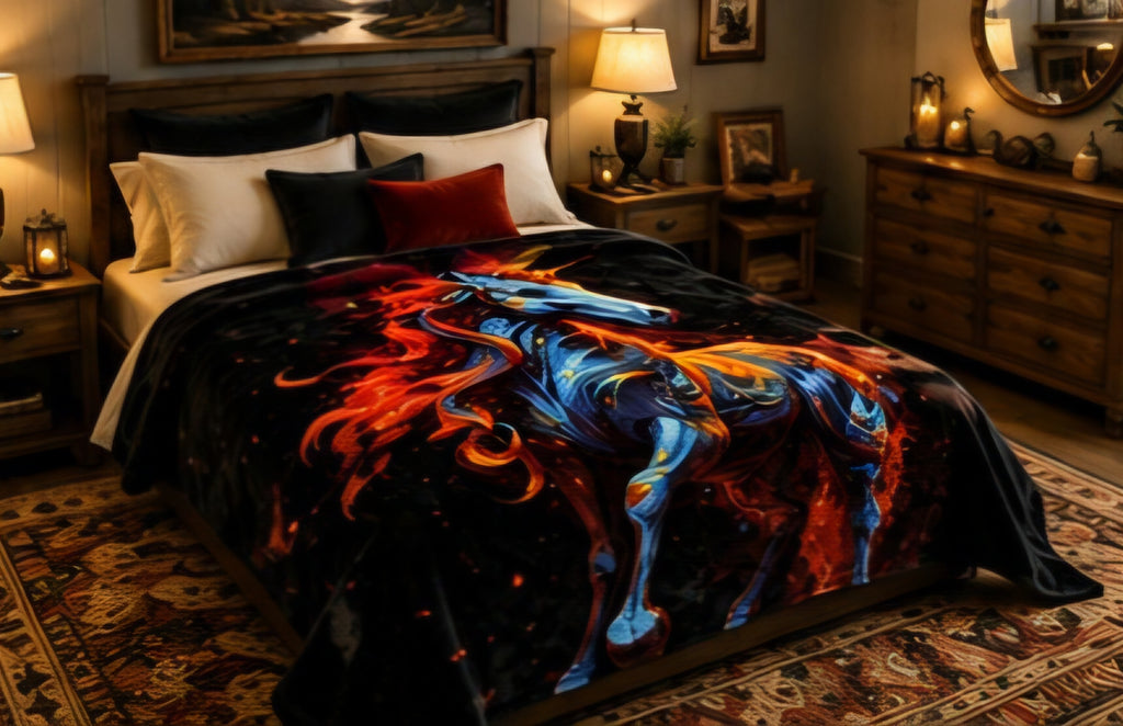 Midnight Fire Horse Luxury Plush Blanket