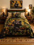 Black Bear Forest Wildlife Luxury Plush Blanket – Rustic Woodland Nature Bedding
