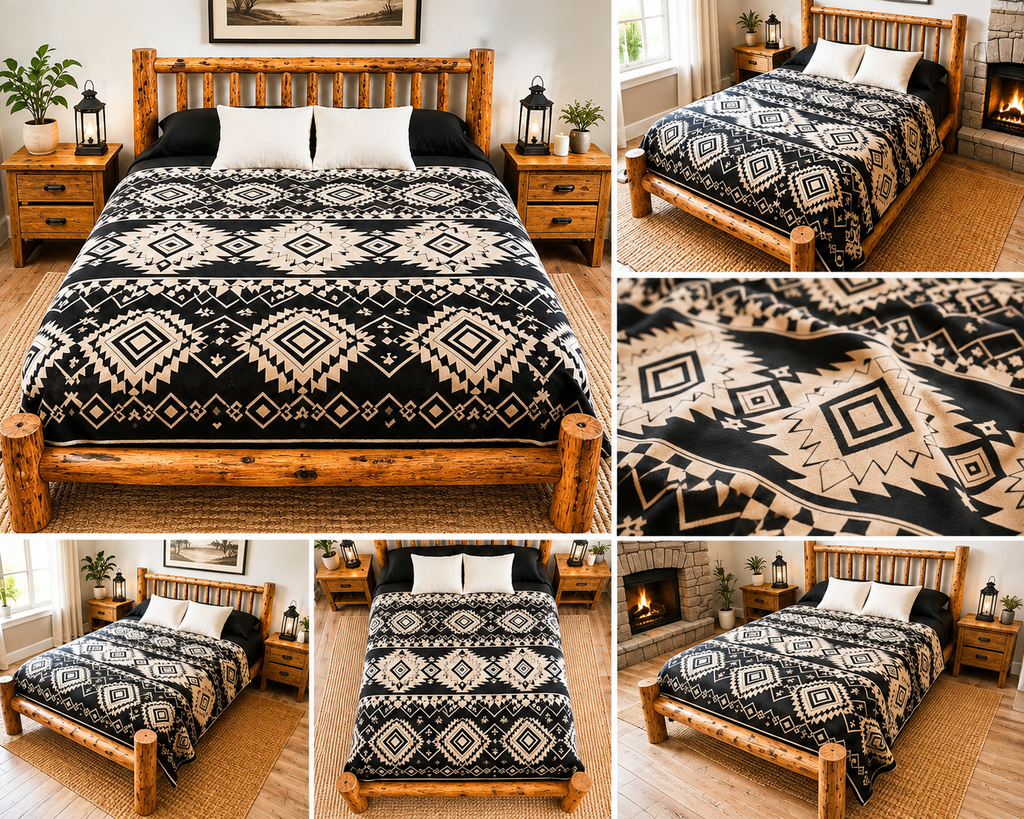 Modern Black & White Geometric Luxury Plush Blanket