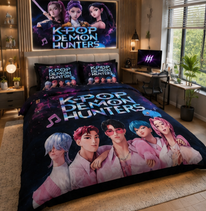 K-Pop Demon Hunters Inspired Luxury Plush Blanket – Neon Anime Music Fantasy Bedding
