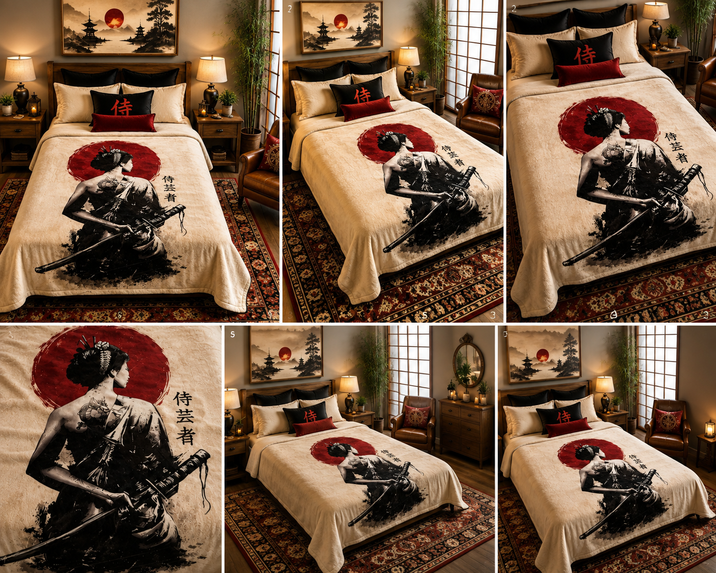 Japanese Samurai Red Sun Luxury Plush Blanket
