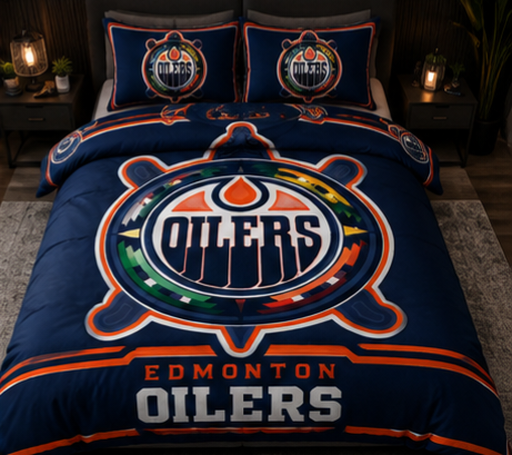 Edmonton Oilers Hockey Comforter Set – Navy Blue & Orange Fan Bedding