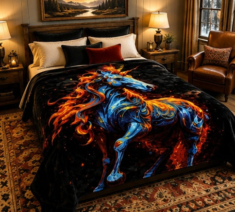 Midnight Fire Horse Luxury Plush Blanket