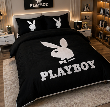 Playboy Black & White Luxury Comforter Set - Iconic Bunny Logo Premium Bedding