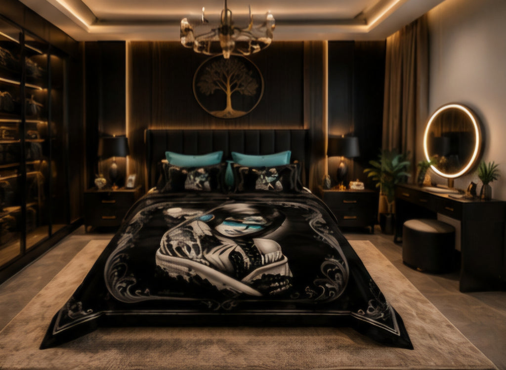 Turquoise Native-Inspired Woman Dreamcatcher Luxury Plush Blanket – Black Western Fantasy Bedding