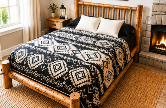 Modern Black & White Geometric Luxury Plush Blanket