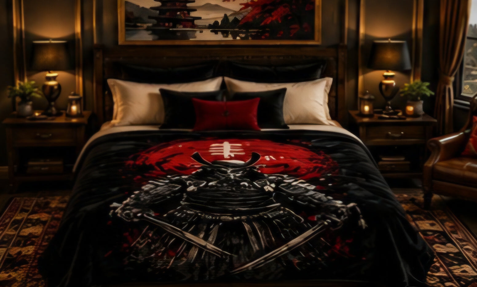 Crimson Samurai Warrior Japanese Luxury Plush Blanket