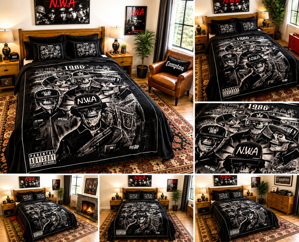 Black & White Old School Hip-Hop Skull Graphic Luxury Plush Blanket