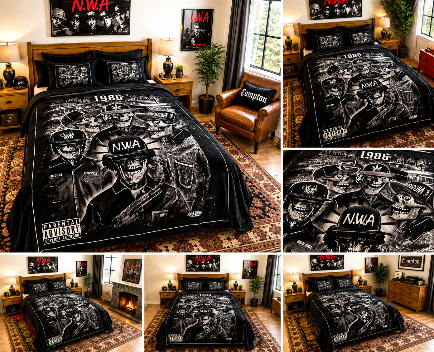 Black & White Old School Hip-Hop Skull Graphic Luxury Plush Blanket