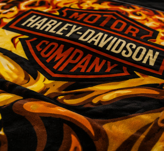 Flaming Biker Skull Motorcycle Luxury Plush Blanket – Black & Orange Design