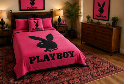 Pink & Black Bunny Logo Luxury Plush Blanket – Bold Modern Statement Bedding