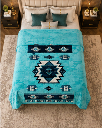 Turquoise Southwestern Geometric Luxury Plush Blanket