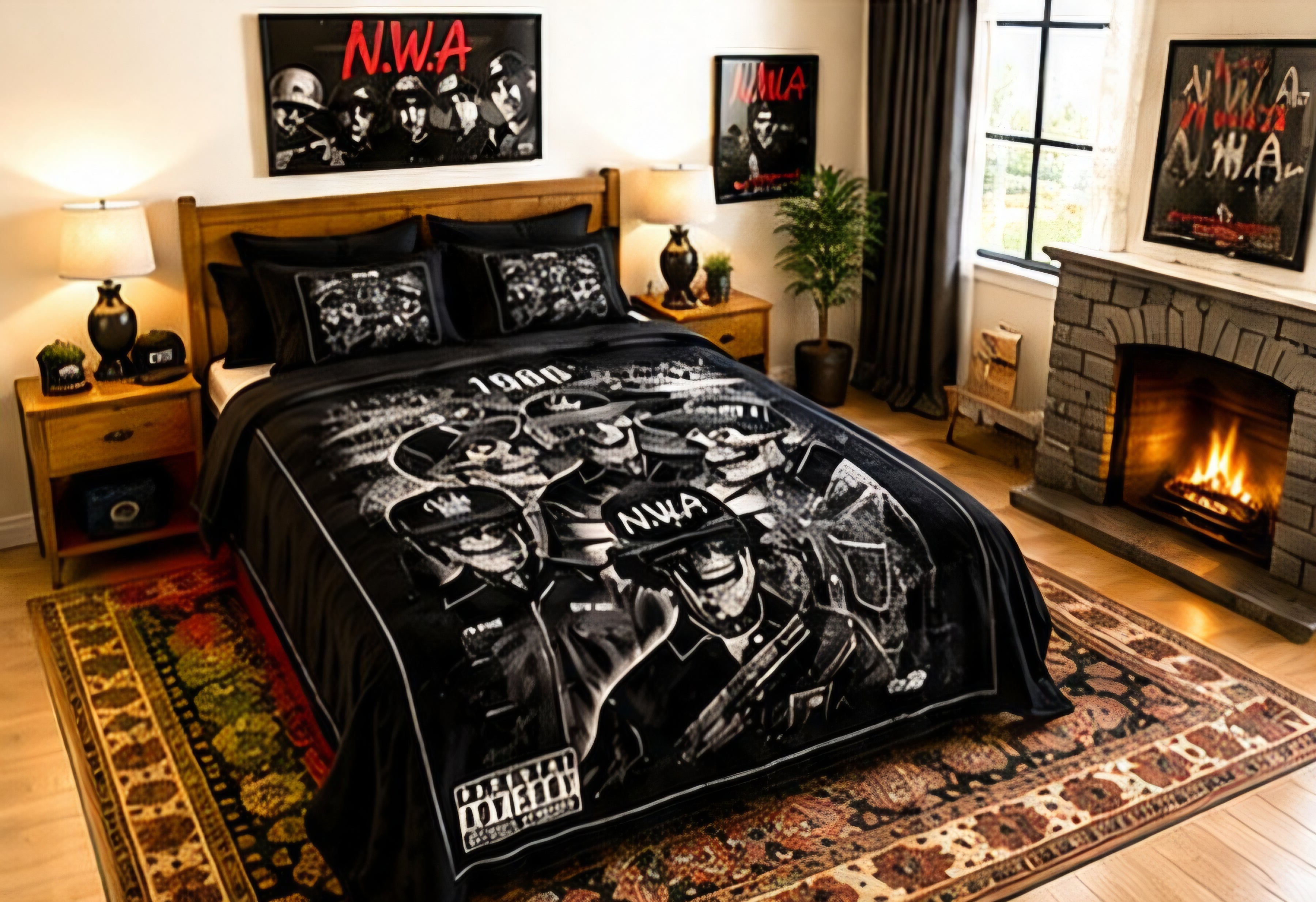 Black & White Old School Hip-Hop Skull Graphic Luxury Plush Blanket