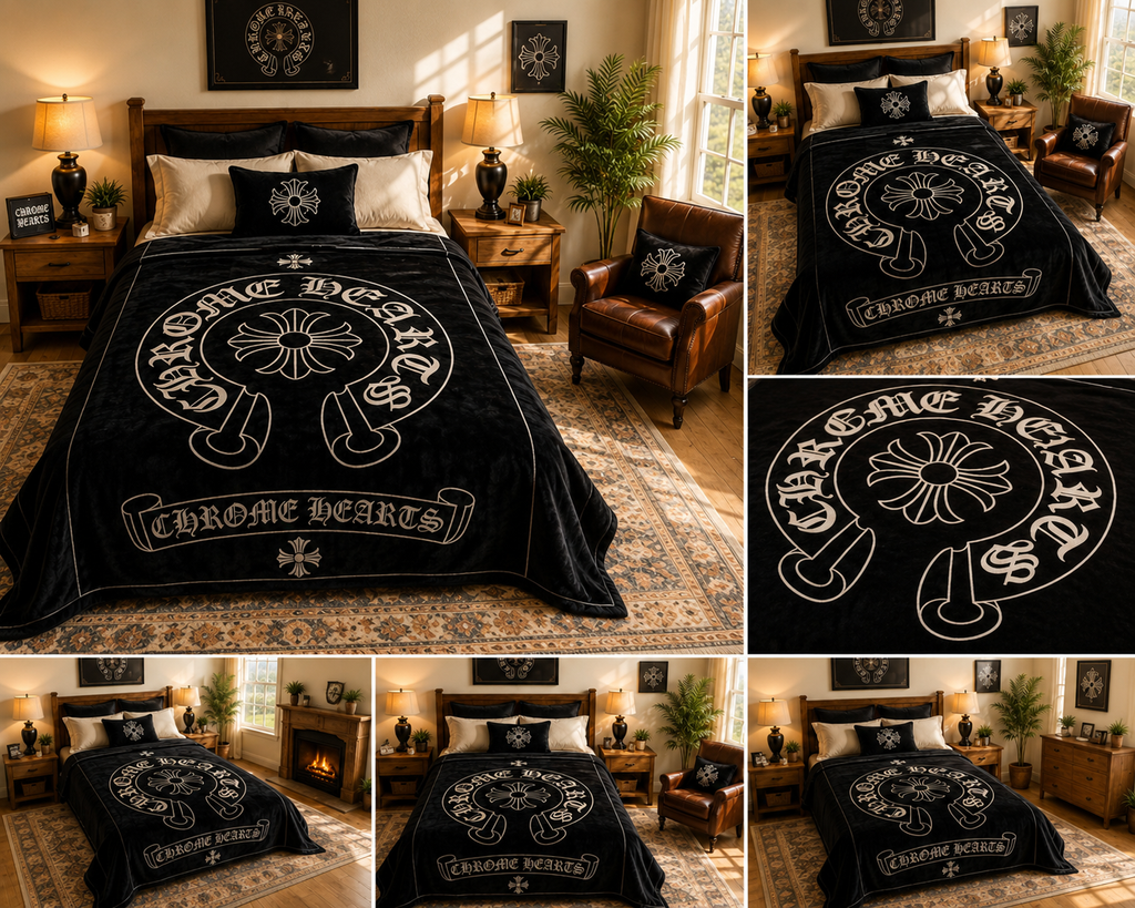 Black Gothic Cross Luxury Plush Blanket – Chrome Hearts Inspired Design