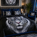 Majestic White Tiger Blue Eyes Luxury Plush Blanket – Black & Royal Blue Wildlife Bedding