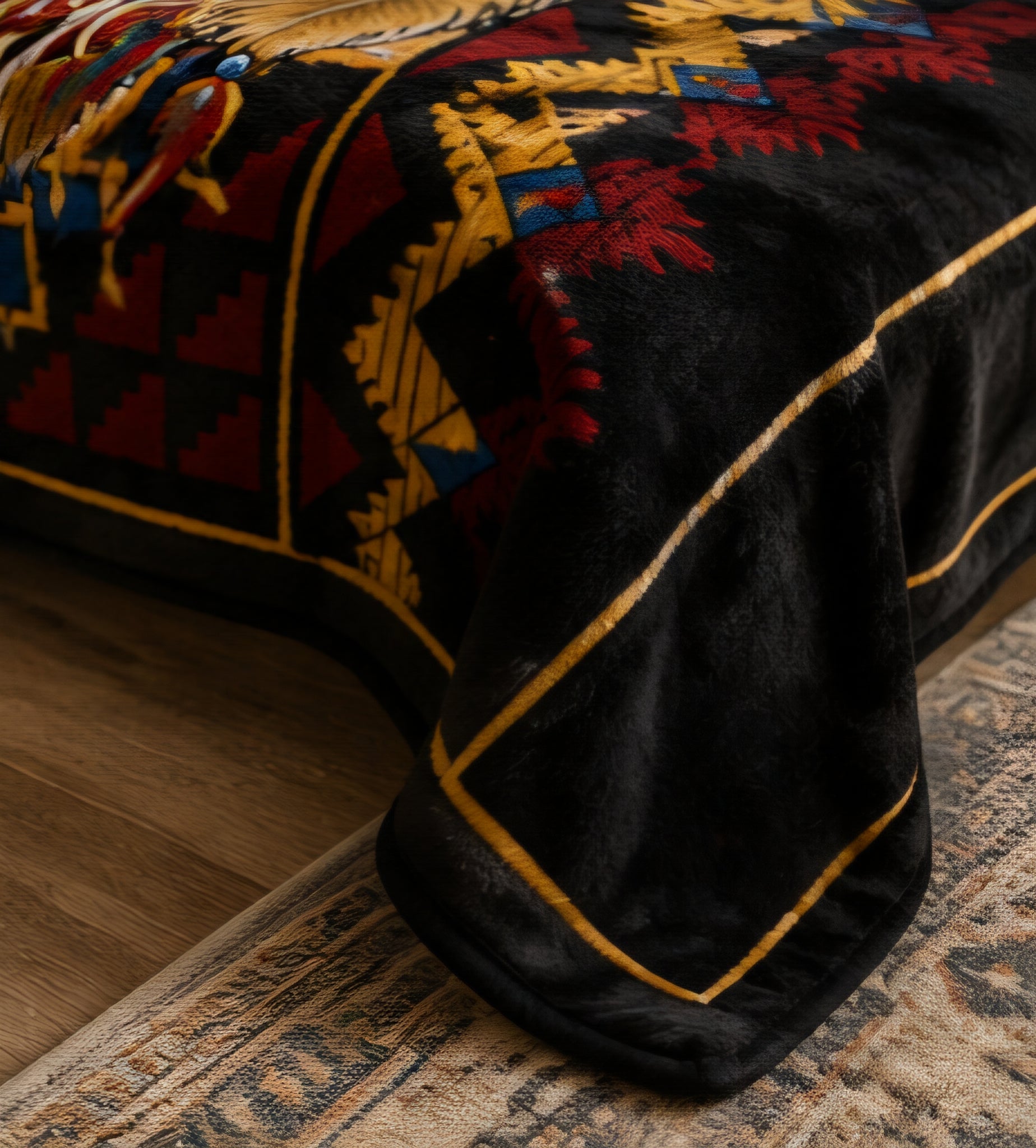 Native-Inspired Medicine Wheel & Feather Luxury Plush Blanket