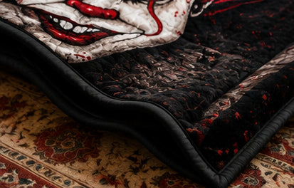 Dark Red & Black Horror Clown Luxury Plush Blanket – Gothic Scary Character Bedding