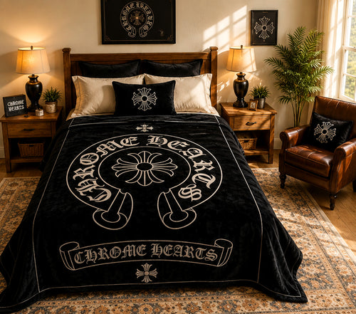 Black Gothic Cross Luxury Plush Blanket – Chrome Hearts Inspired Design