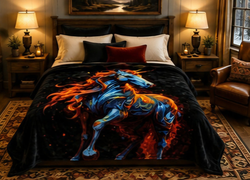Midnight Fire Horse Luxury Plush Blanket