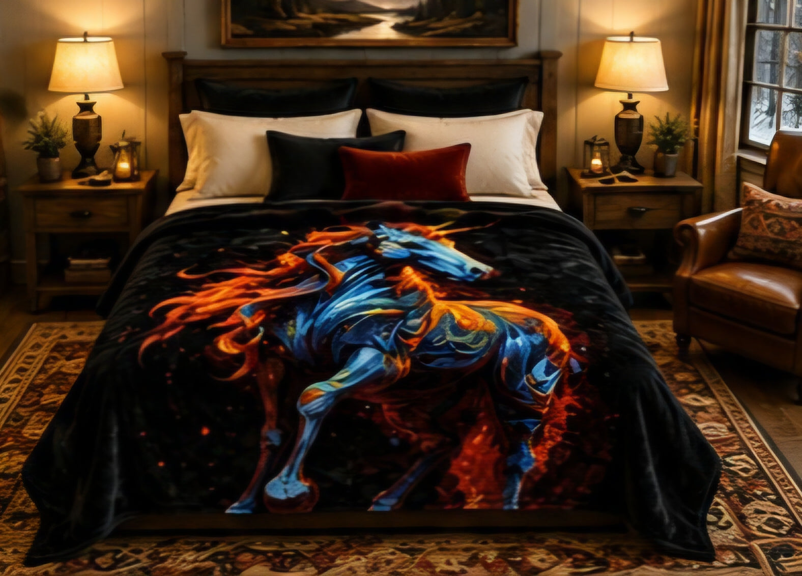 Midnight Fire Horse Luxury Plush Blanket