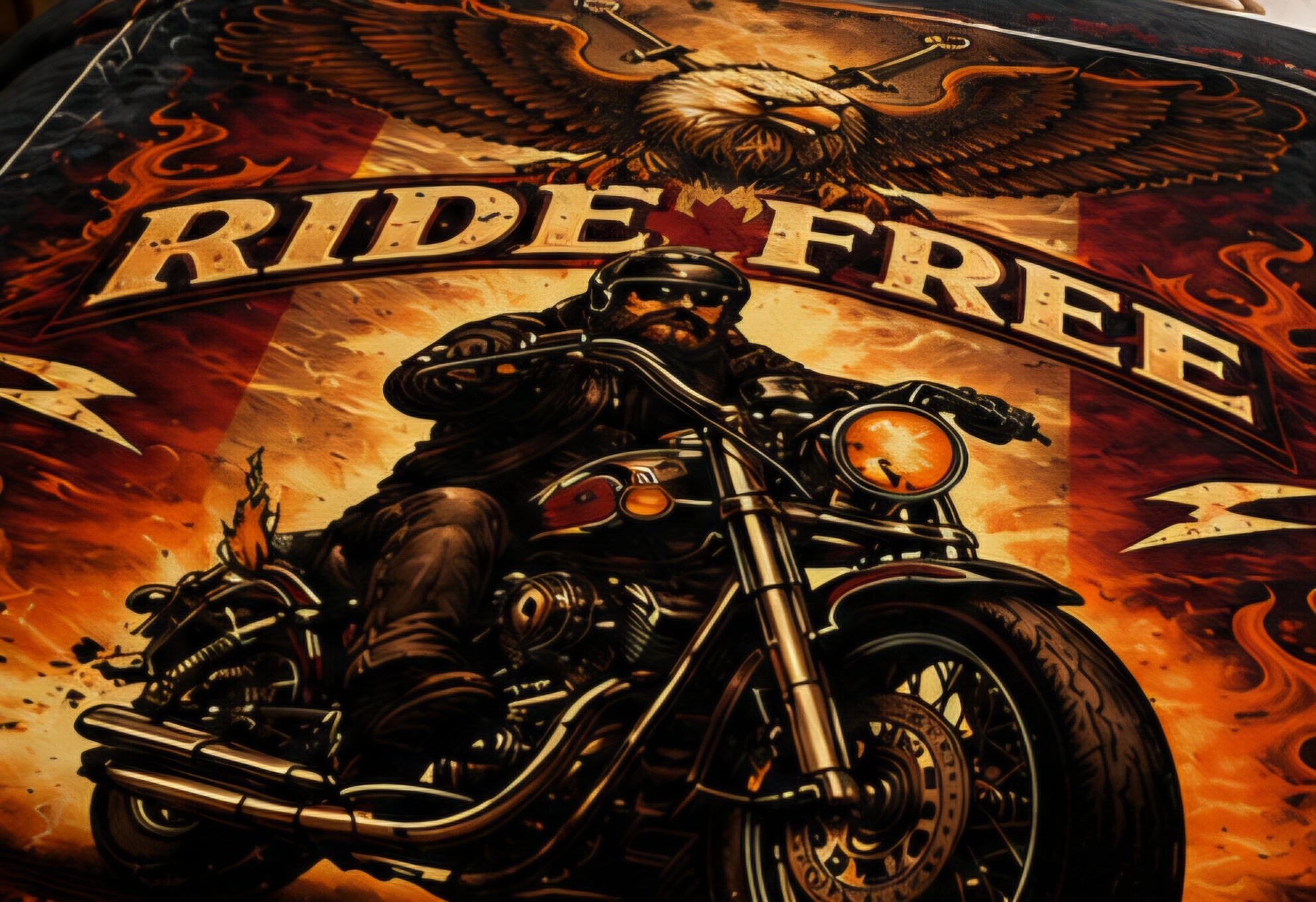 Ride Free Canadian Eagle Motorcycle Luxury Plush Blanket