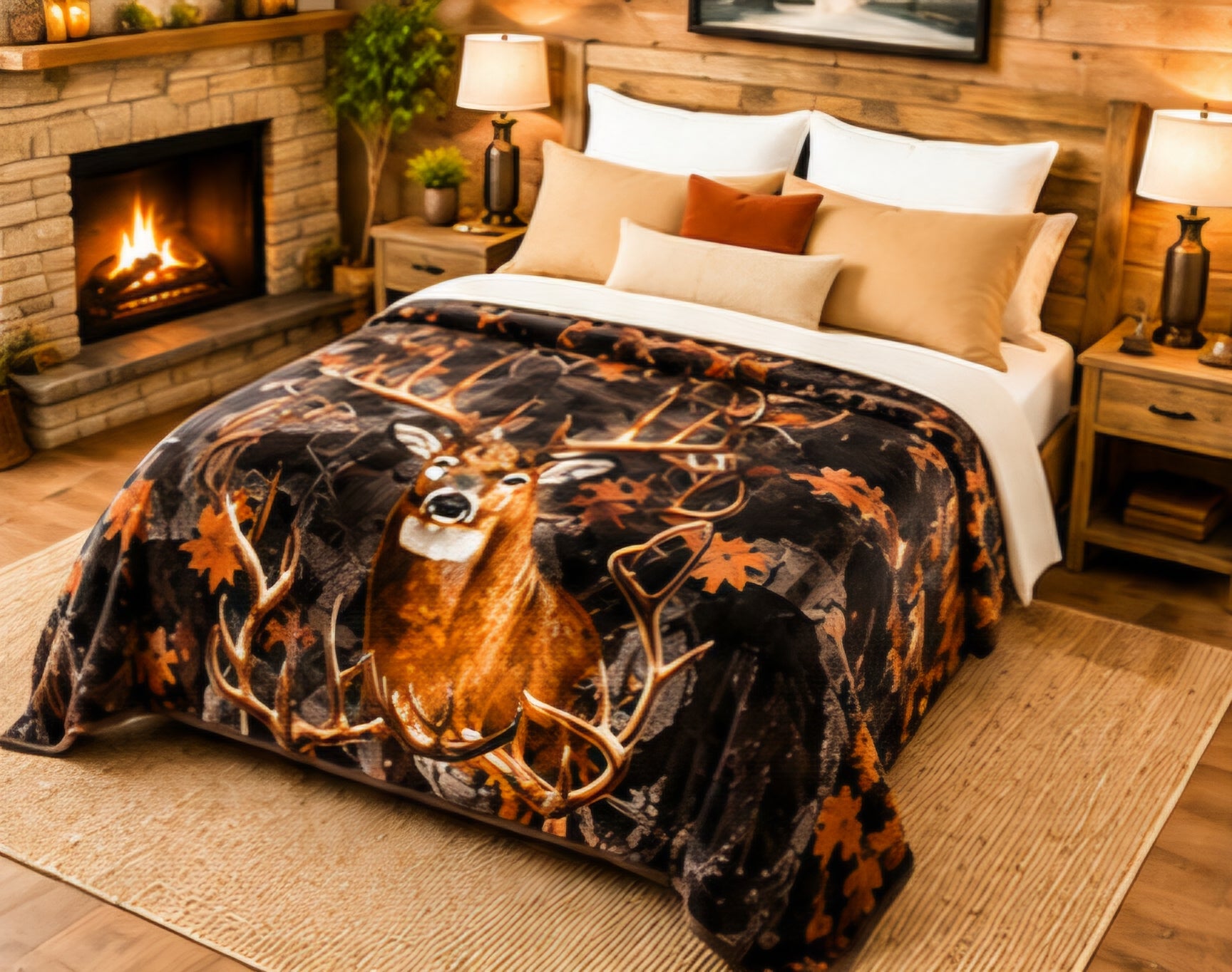 Majestic Deer & Autumn Forest Luxury Plush Blanket