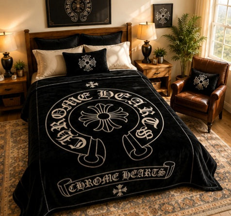 Black Gothic Cross Luxury Plush Blanket – Chrome Hearts Inspired Design