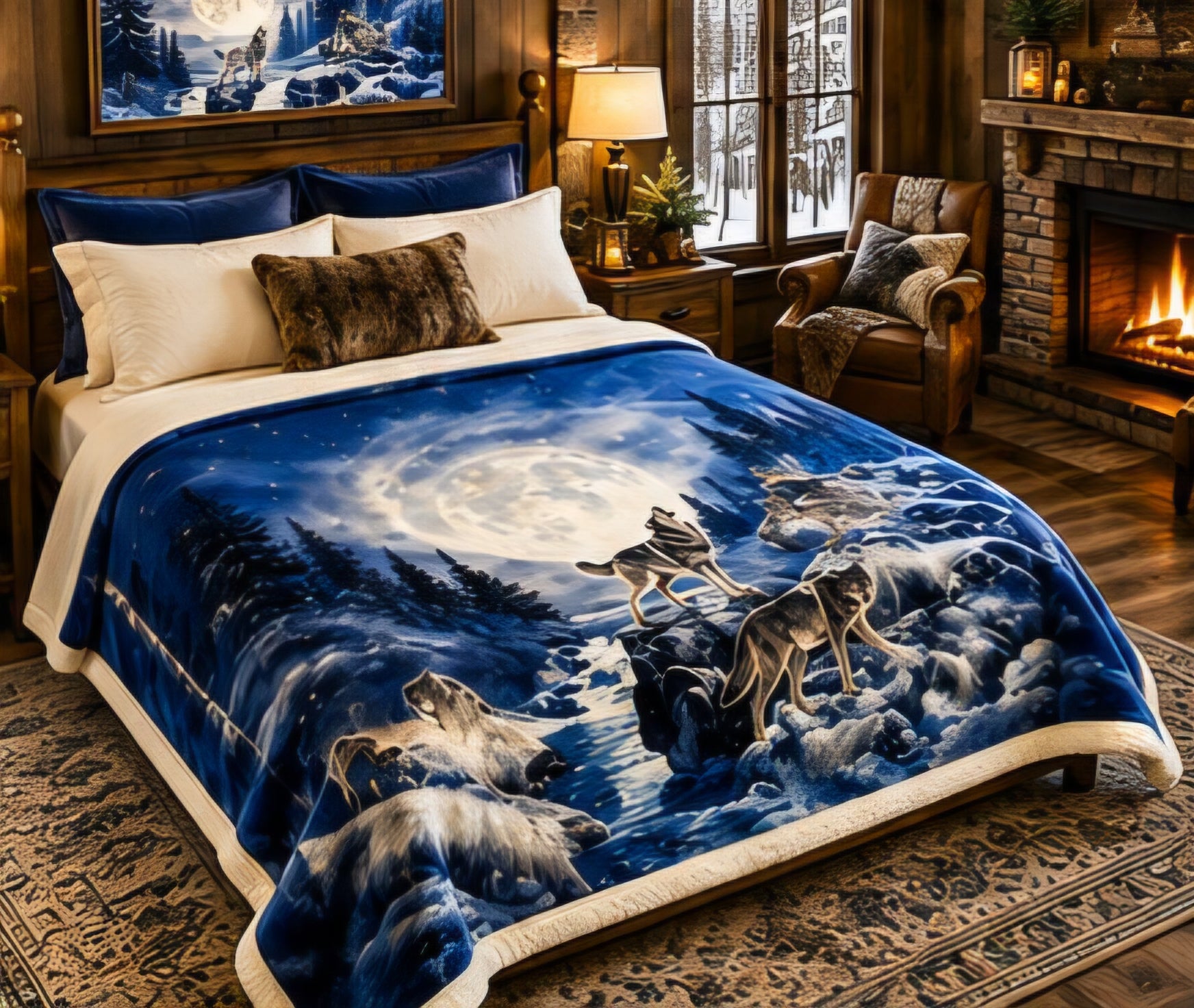 Moonlit Wolves Winter Wilderness Luxury Plush Blanket