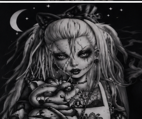 Gothic Moonlight Girl & Cat Comforter Set – Dark Fantasy Black Bedding