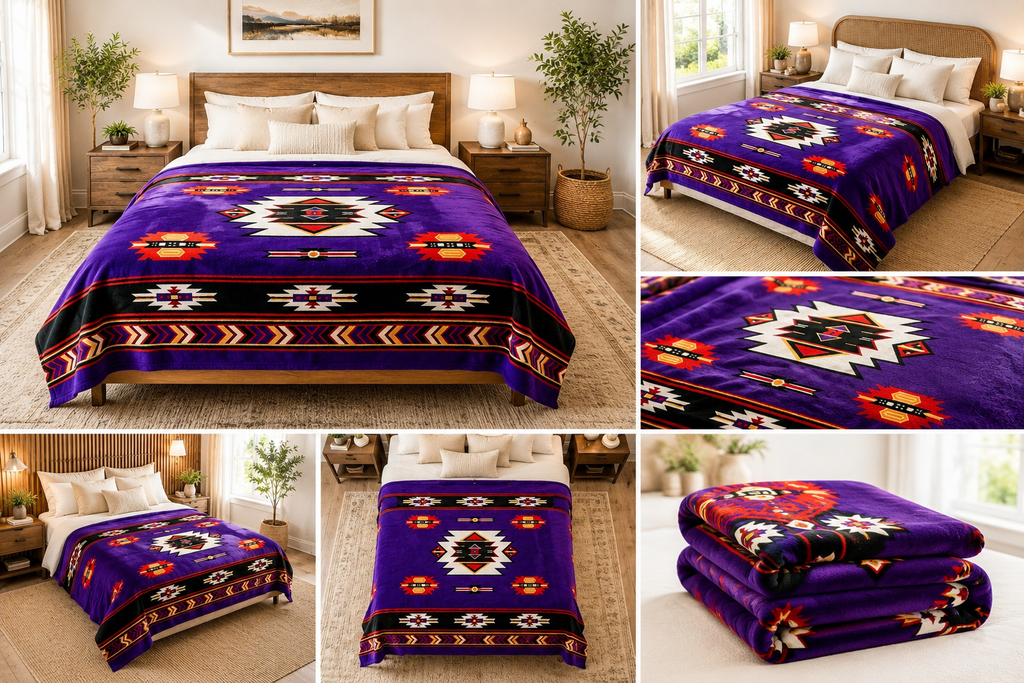 Purple Southwestern Geometric Luxury Plush Blanket