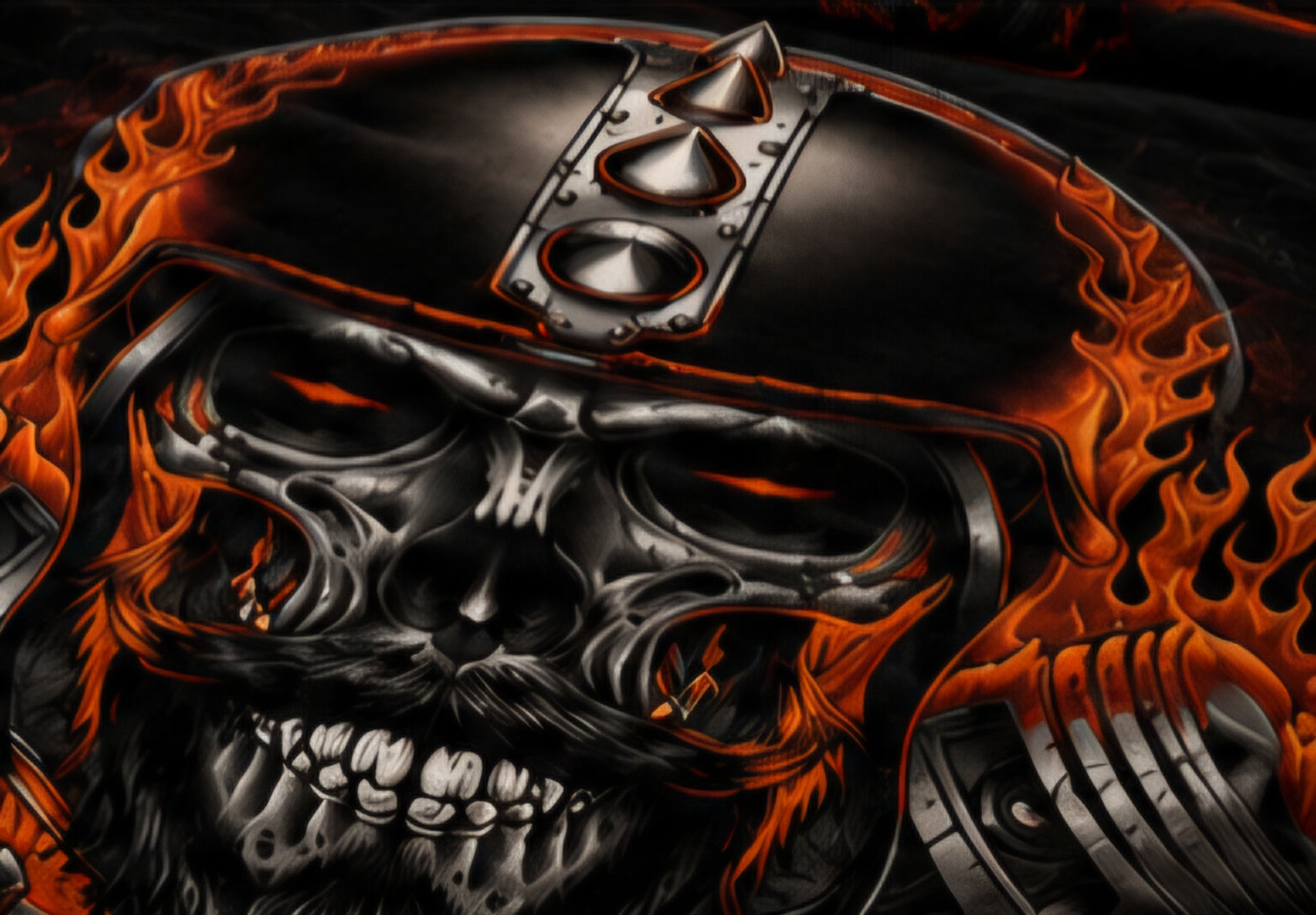 Black & Orange Flaming Biker Skull Luxury Plush Blanket – Motorcycle Engine Gothic Bedding