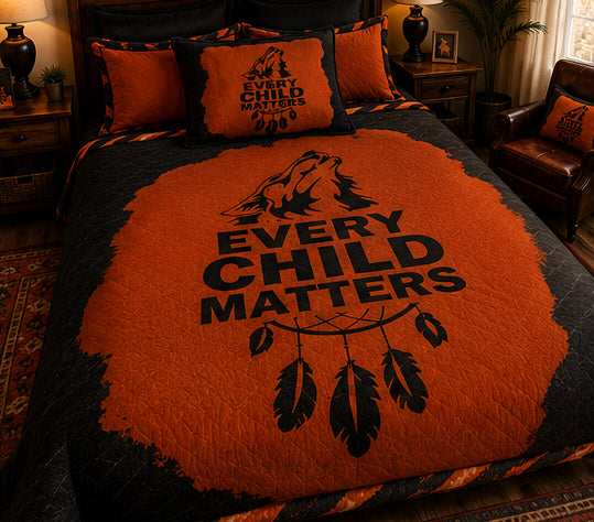 Every Child Matters Orange & Black Indigenous-Inspired Plush Blanket – Meaningful Wolf & Dreamcatcher Design