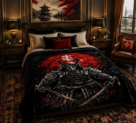 Crimson Samurai Warrior Japanese Luxury Plush Blanket